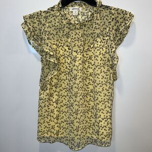 Women's Monte's Los Angeles Ruffle Sleeve Yellow Floral‎ Blouse Medium